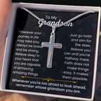To My Grandson - Always be brave and be strong - Gift for Grandson - Artisan Cross Necklace