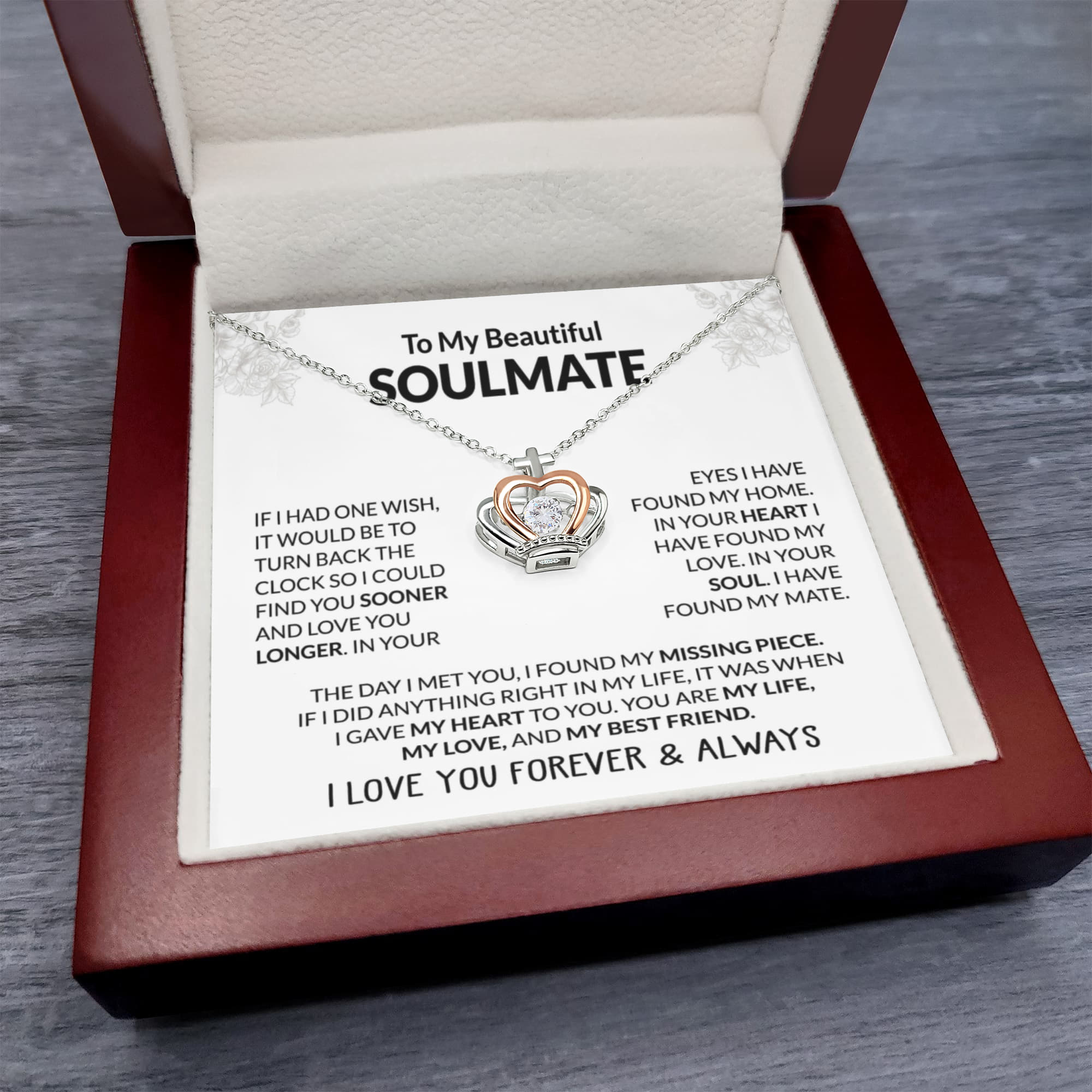 To My Beautiful Soulmate Necklace - Romantic Necklace Gift for Her for Valentine’s Day & Special Occasions - Crown Pendant Necklace