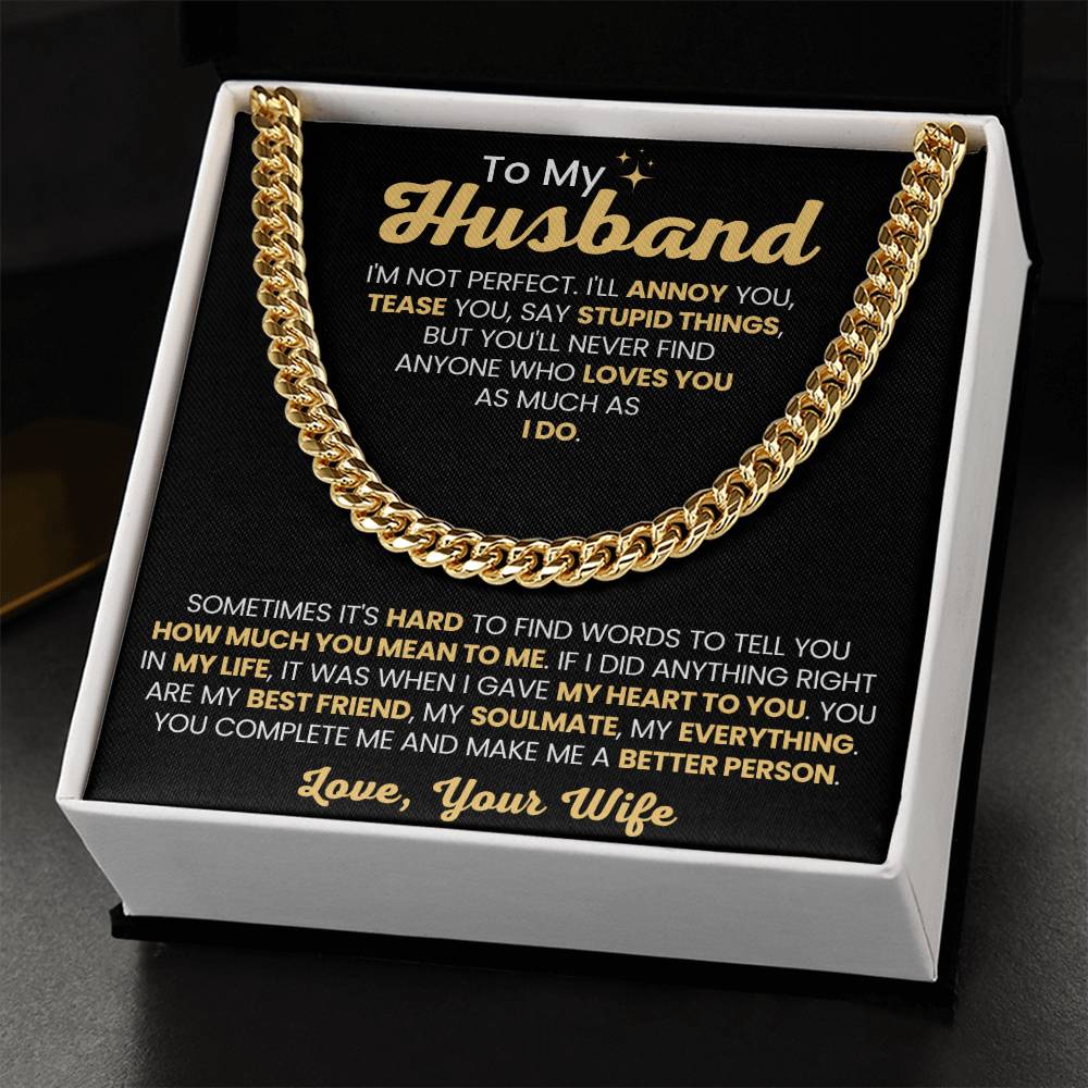 To My Husband Necklace - I am not perfect - Christmas, Birthday & Valentine’s Day Gift from Wife