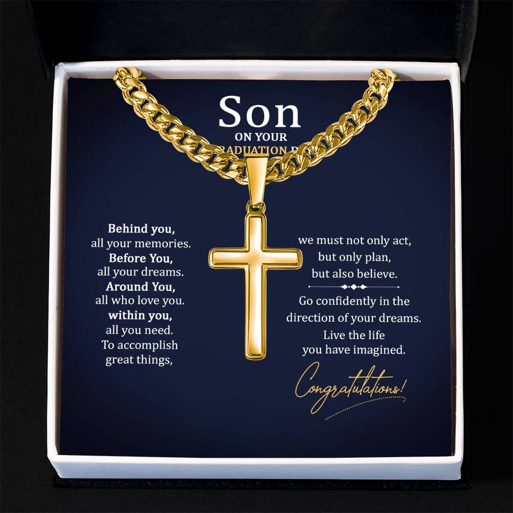 Graduation Gift for Son - Congratulations - Artisan Cross with Cuban Link Chain