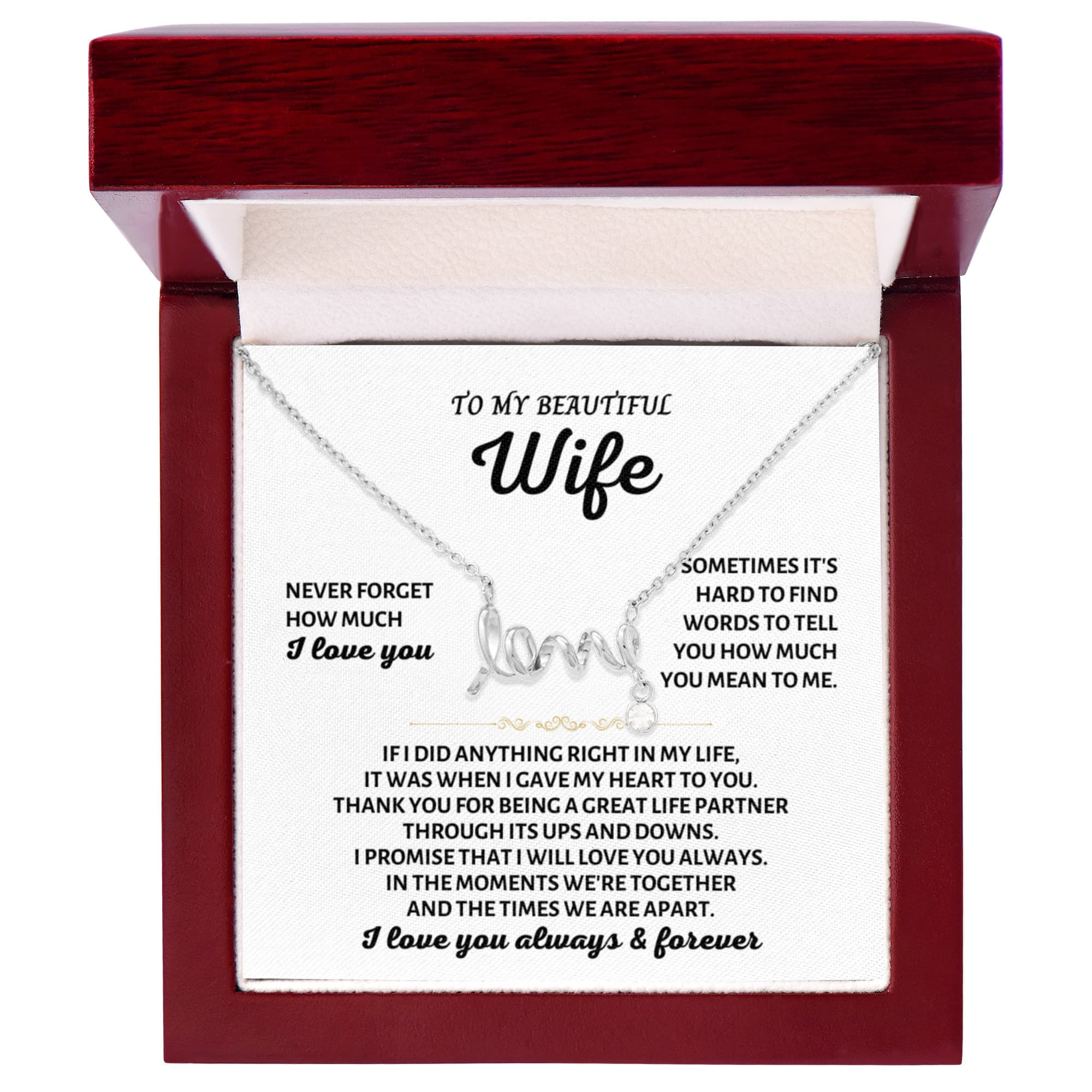 To My Wife Necklace - Emotional Valentine’s Day Gift from Husband - Scripted Love Necklace