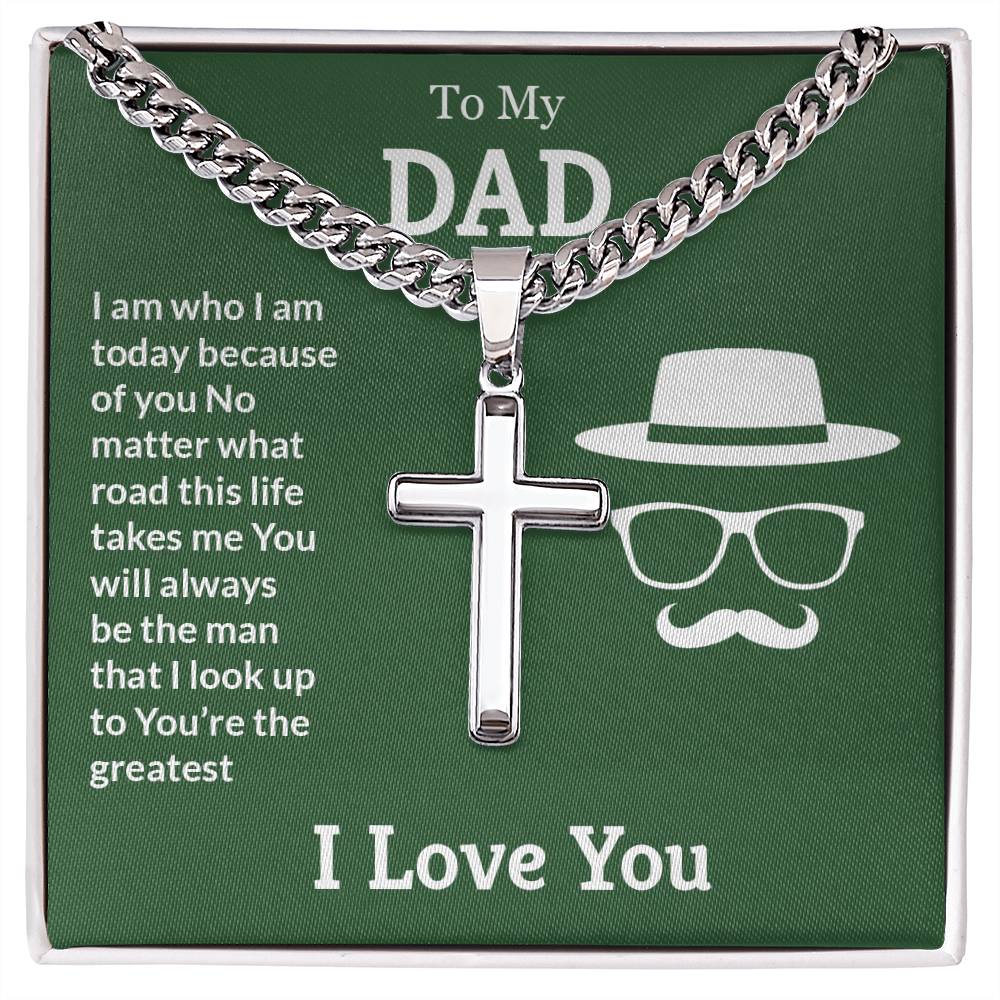 To My Dad Necklace - You're the greatest - Dad Gift from Kids - Artisan Cross with Cuban Link Chain