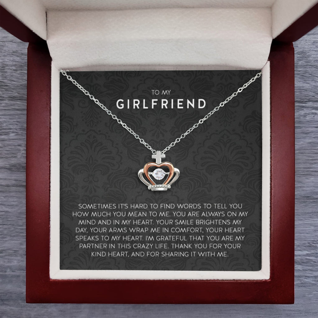 To My Girlfriend Necklace - Long Lasting Romantic Gift for Birthday, Sweet Surprises & Just Because Love - Crown Pendant Necklace