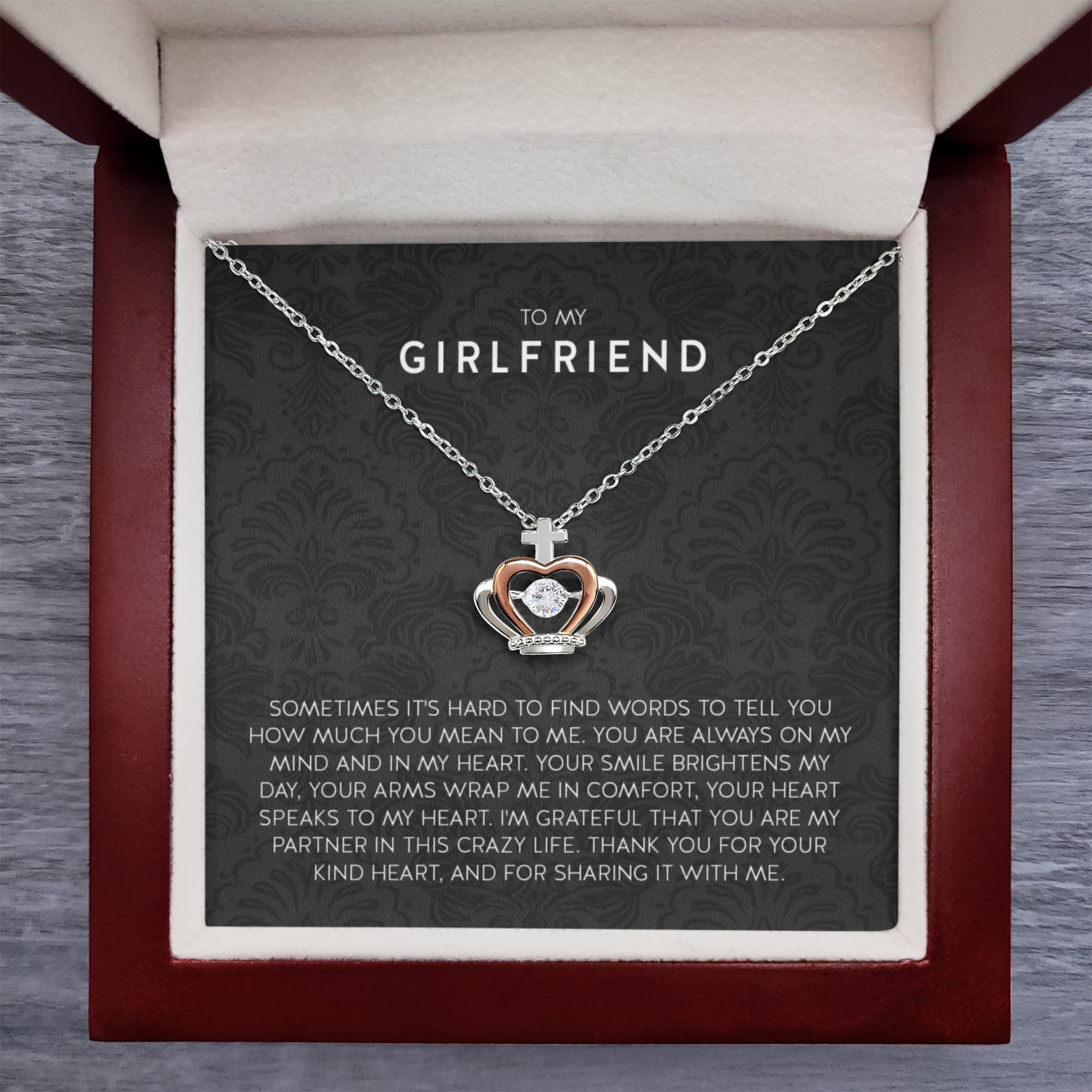 To My Girlfriend Necklace - Long Lasting Romantic Gift for Birthday, Sweet Surprises & Just Because Love - Crown Pendant Necklace