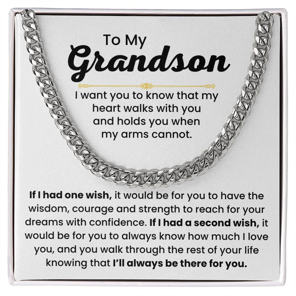 Grandson Necklace Gift for Birthday, Graduation, and Christmas - Cuban Link Chain