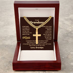 To My Grandson - Just hold this close to feel my love - Grandson Gift from Grandpa - Artisan Cross with Cuban Link Chain