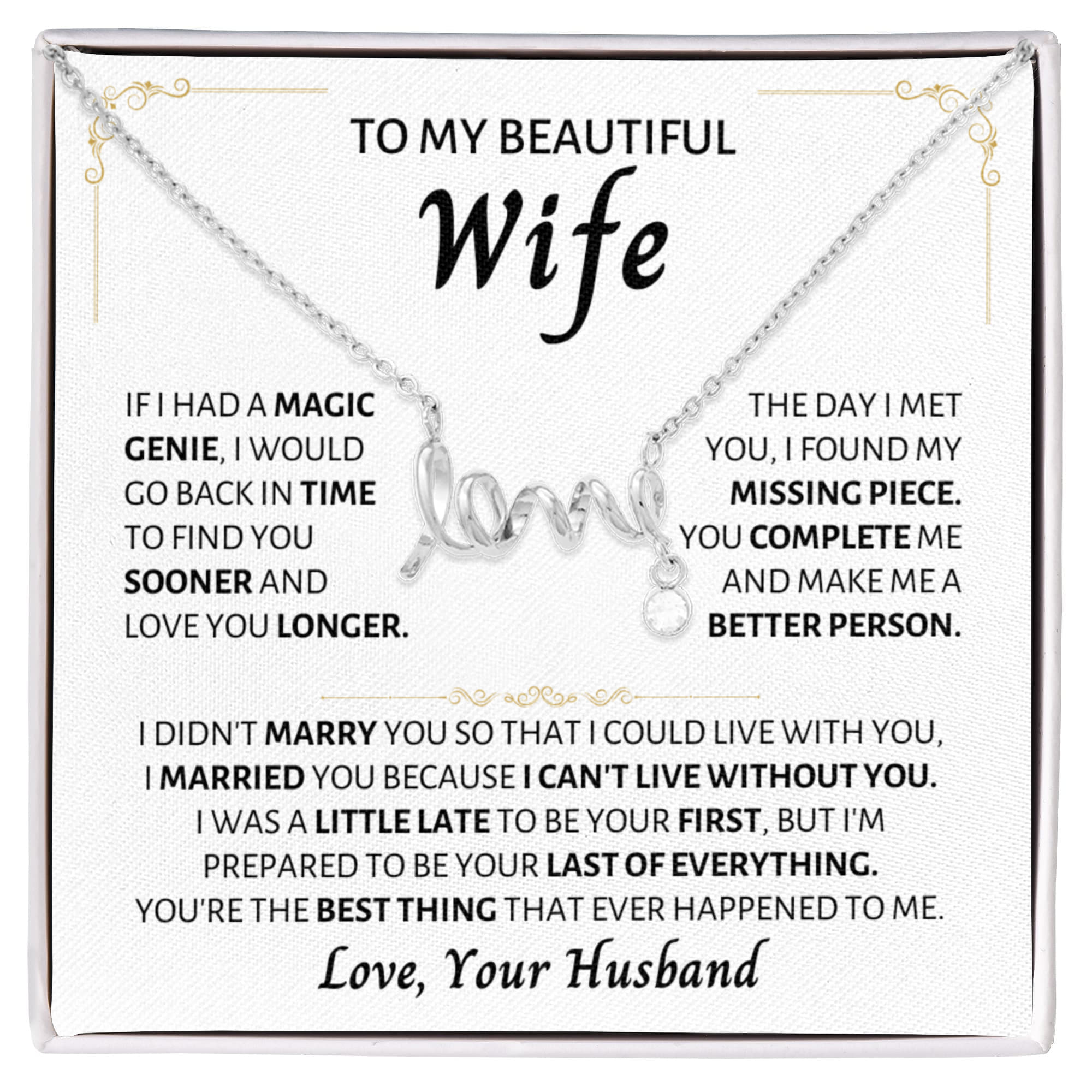 To My Wife Necklace - Thoughtful Gift from Husband to Wife - Scripted Love Necklace