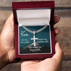 To My Son Necklace - Receive the impossible - Artisan Cross with Cuban Link Chain