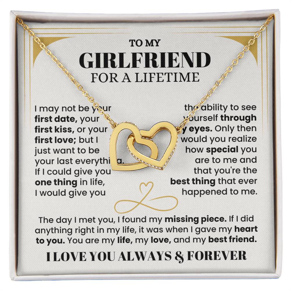 To My Girlfriend Necklace - Soulmate Jewelry Gift for Valentine’s Day, Birthday - Interlocking Hearts Necklace