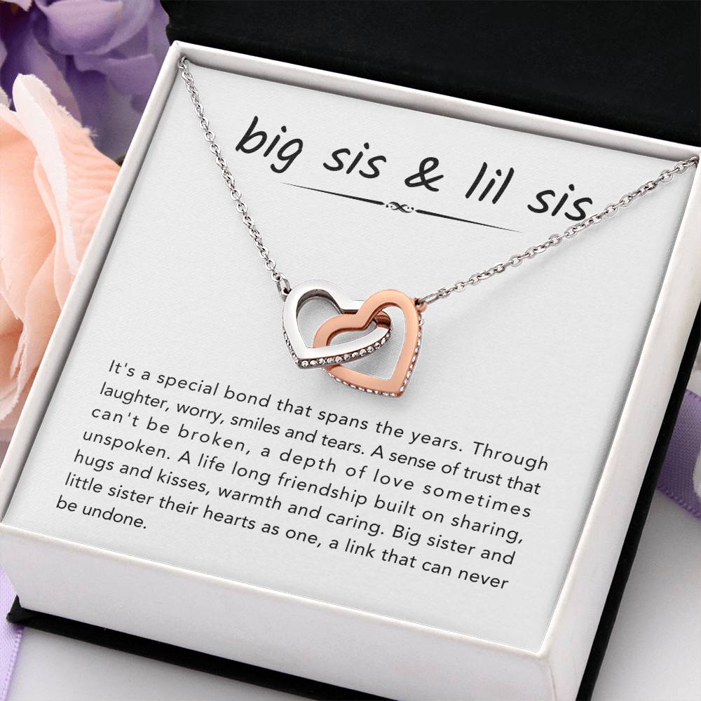 Big Sister & Little Sister Necklace - It's a special bond that spans the years - Gift for Sister - Interlocking Hearts Necklace