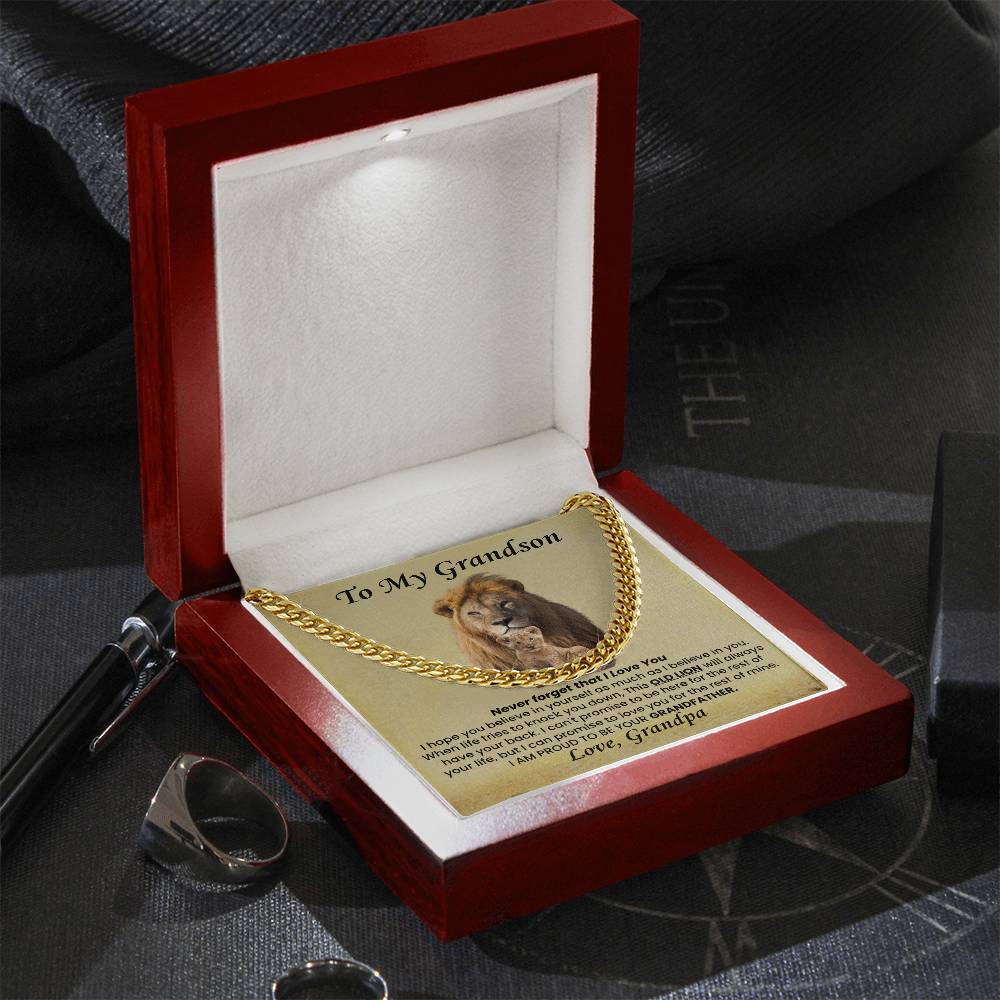 To My Grandson Necklace from Grandpa - I am proud to be your grandfather - Cuban Link Chain