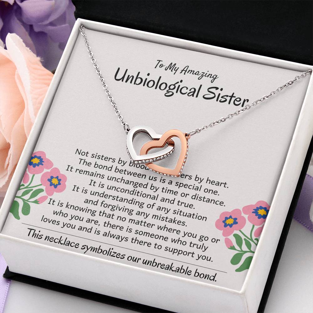 To My Amazing Unbiological Sister - The bond between us is a special one - Interlocking Hearts Necklace