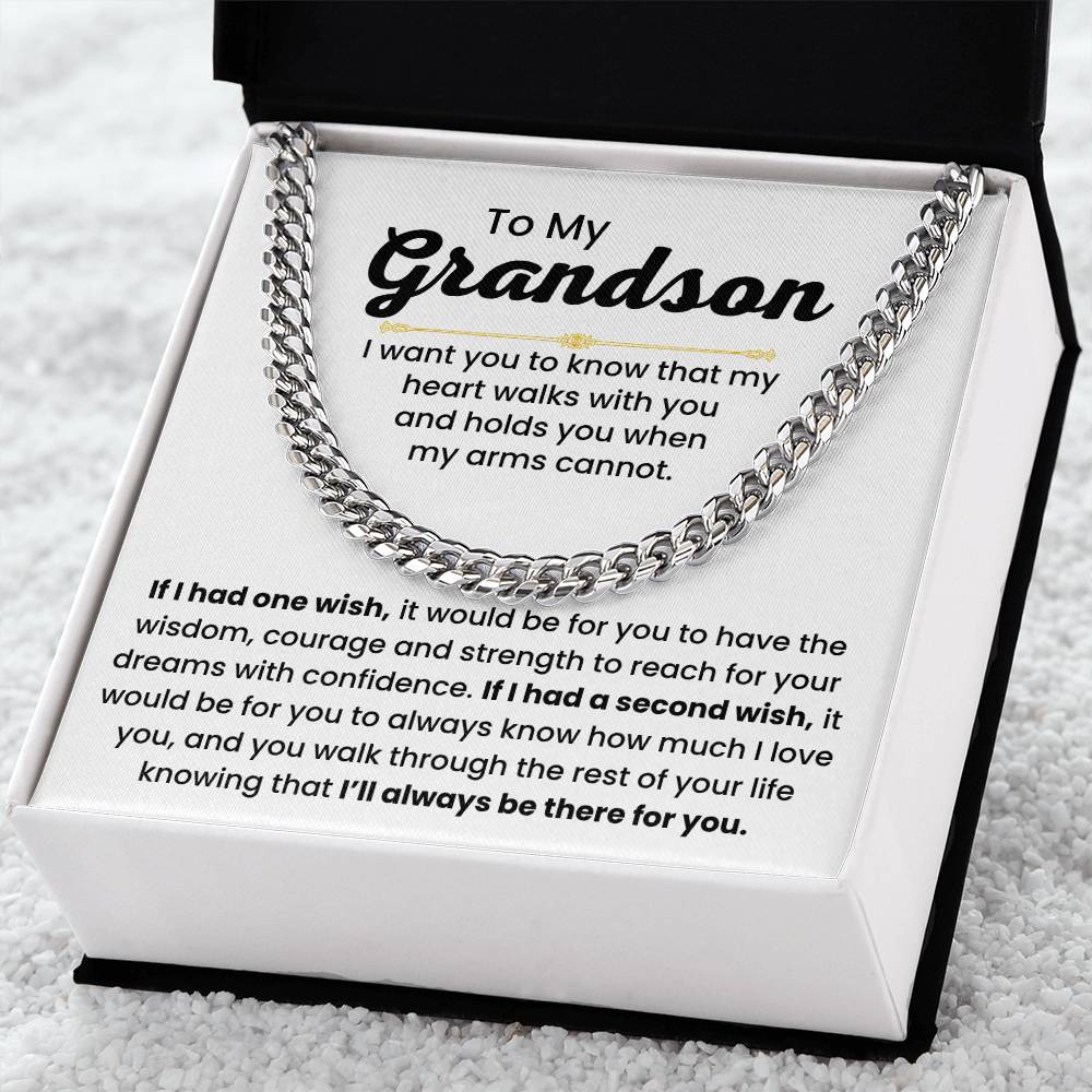 Grandson Necklace Gift for Birthday, Graduation, and Christmas - Cuban Link Chain