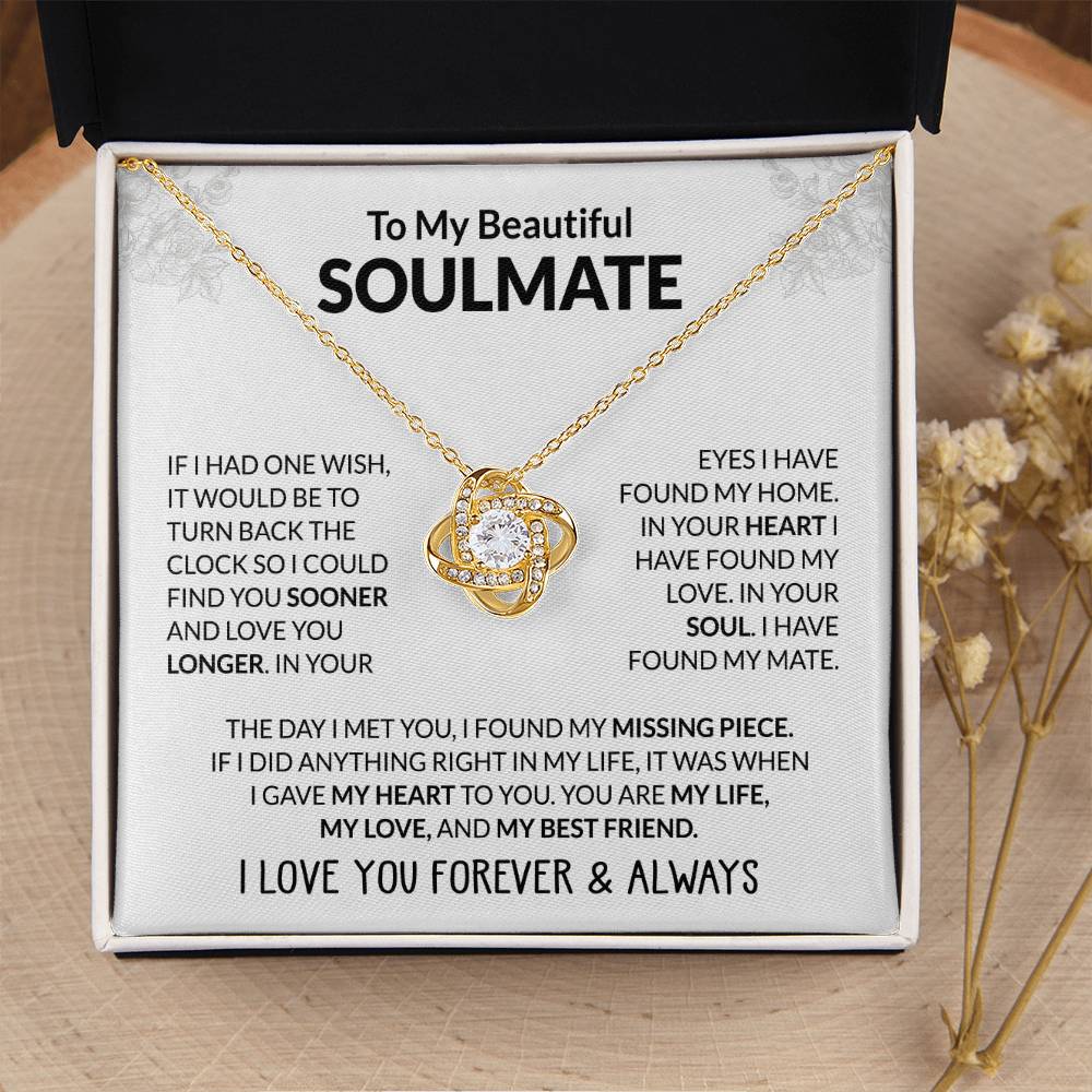 To My Beautiful Soulmate Necklace - Romantic Necklace Gift for Her for Valentine’s Day & Special Occasions - Love Knot Necklace