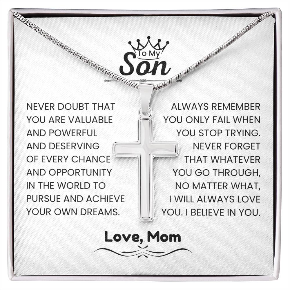 To My Son - Gift for Son from Mom - I will always love you - Artisan Cross Necklace