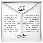 To My Son - Gift for Son from Mom - I will always love you - Artisan Cross Necklace