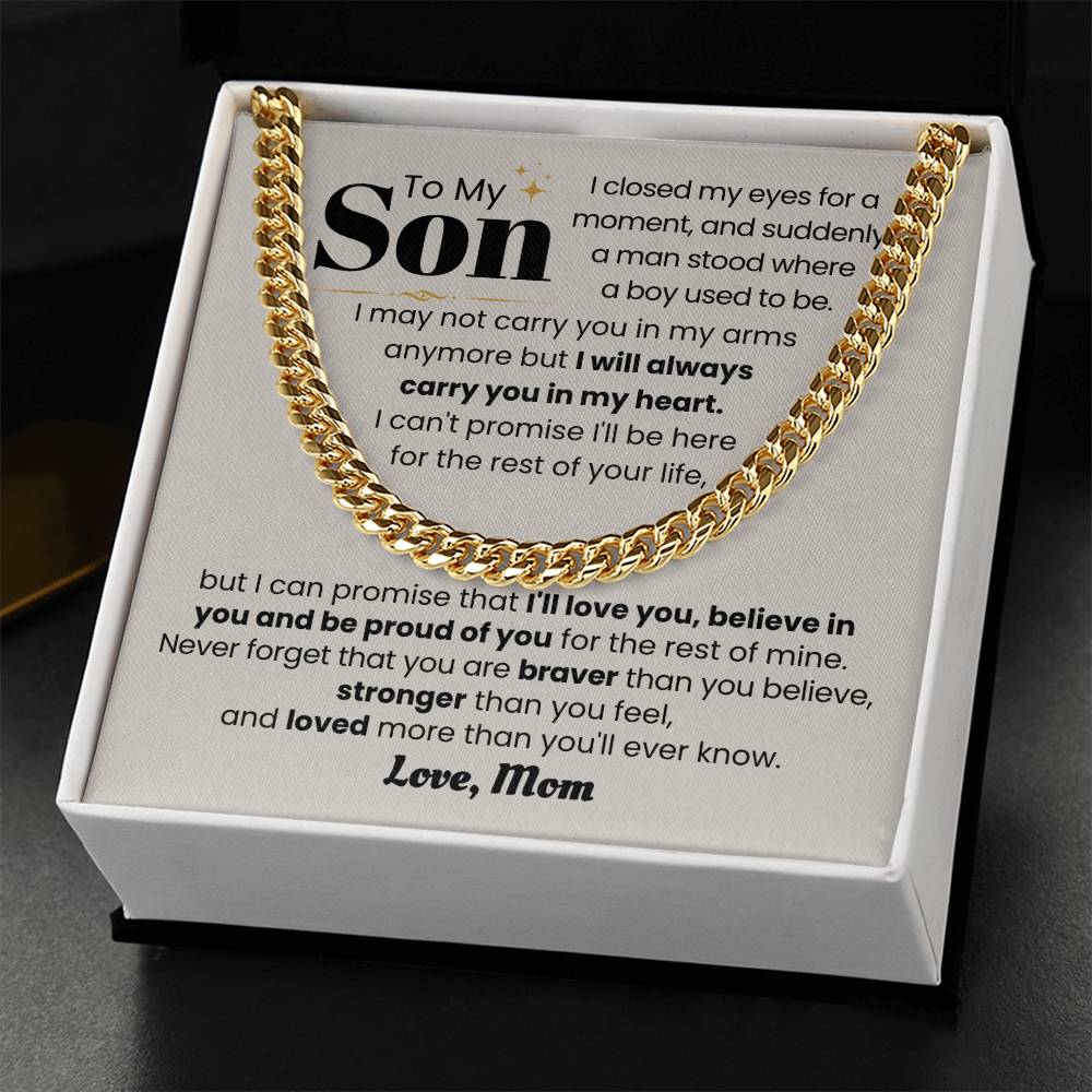 Gift for Grandson from Mom - I may not carry you in my arms - Cuban Link Chain