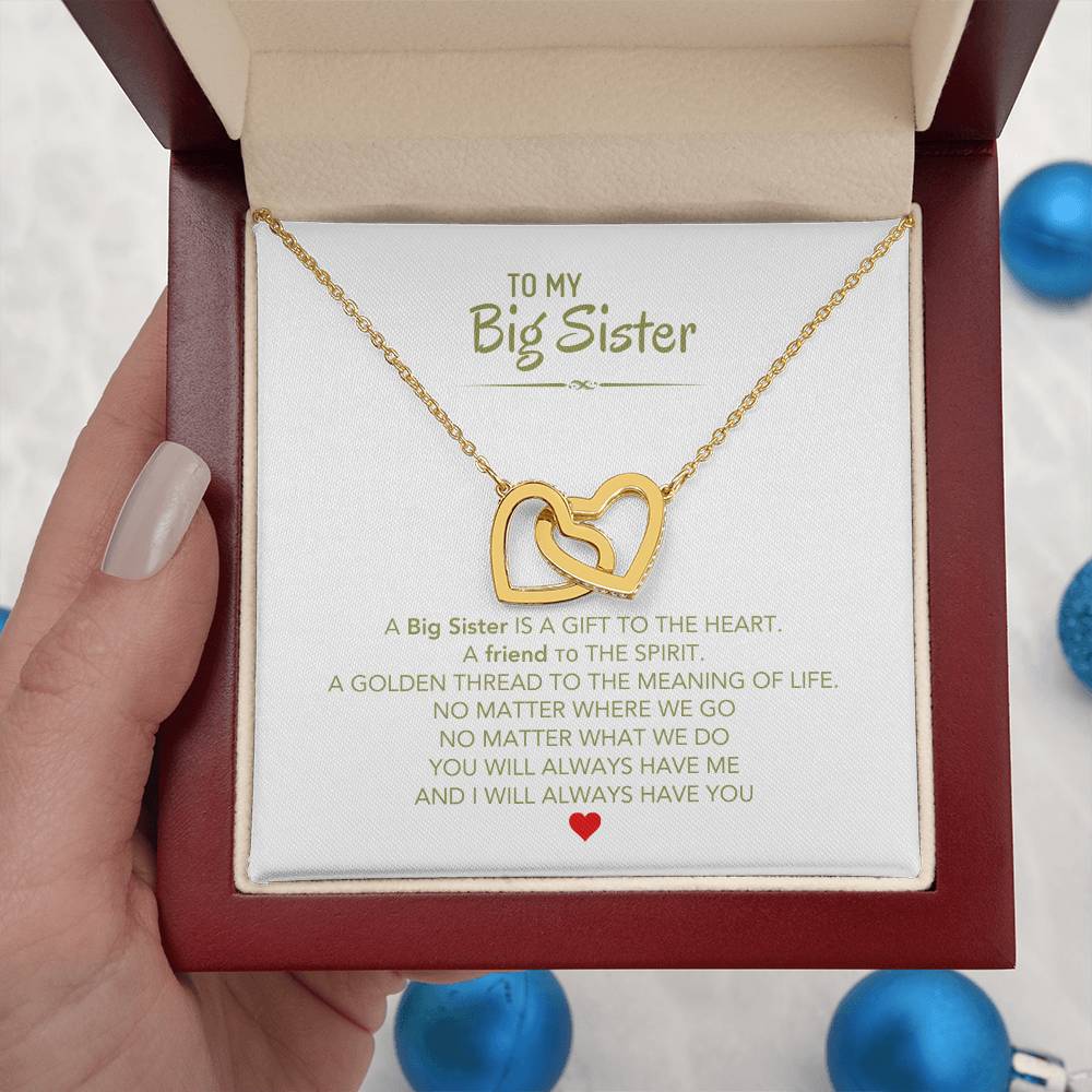To My Big Sister Necklace - A Big Sister Is A Gift To The Heart - Gift for Sister - Interlocking Hearts Necklace