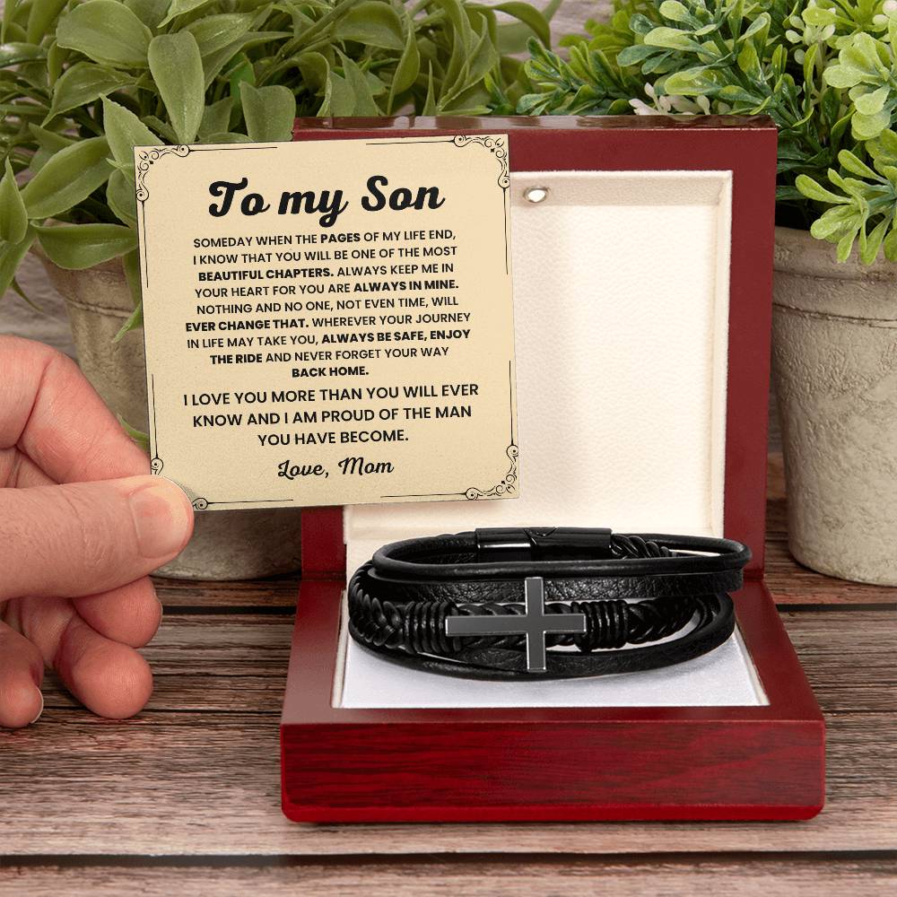 To My Son – Birthday, Christmas Jewelry from Mom – Men’s Cross Bracelet
