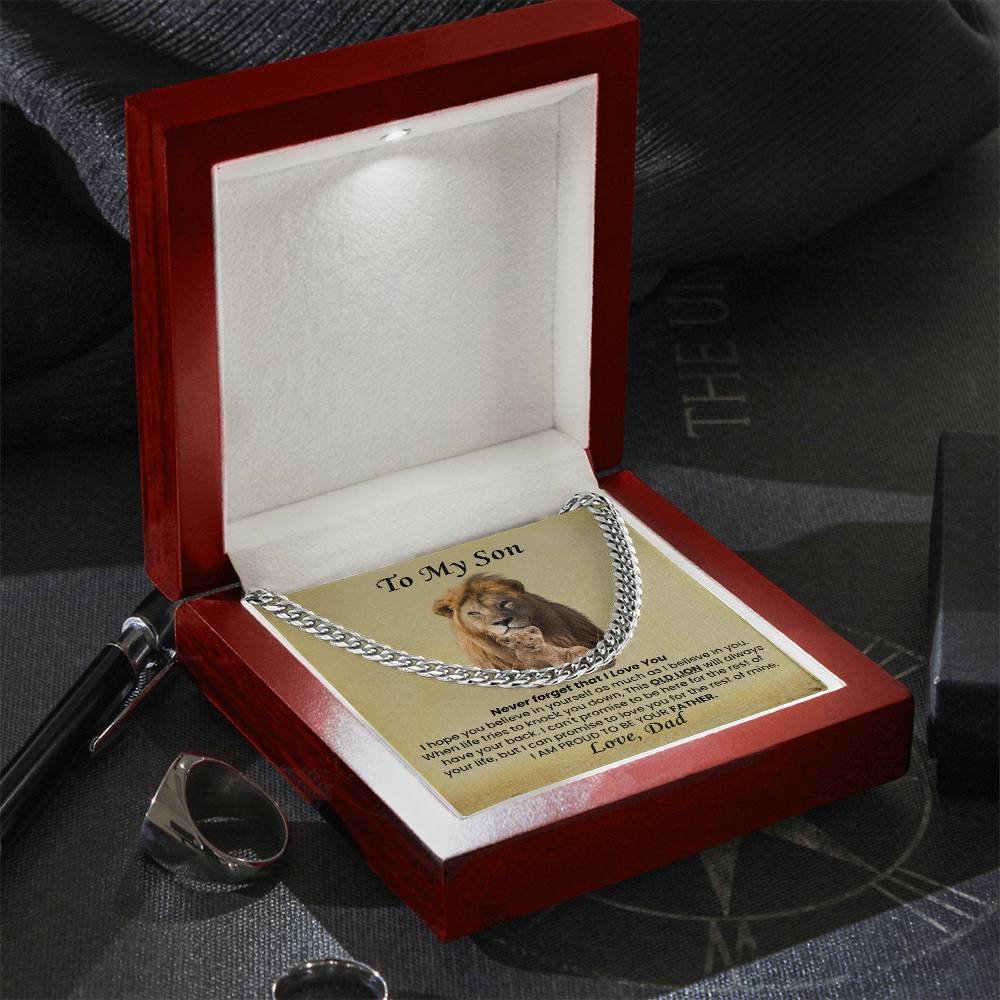 To My Son Necklace from Dad - I believe in you - Cuban Link Chain