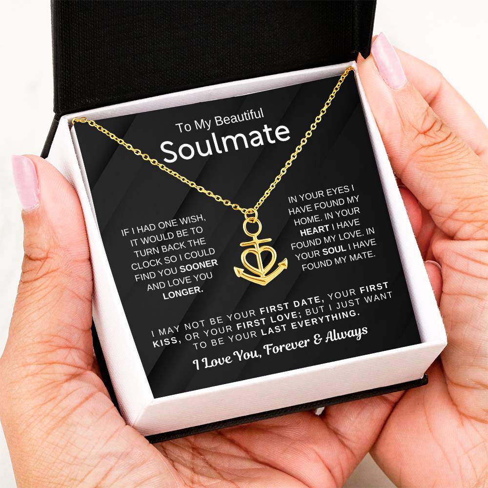 To My Beautiful Soulmate Necklace - Romantic Necklace for Surprising The Soulmate in Your Life - Anchor Pendant Necklace