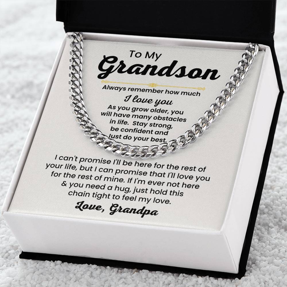 To My Grandson Necklace - Always remember how much I love you - Cuban Link Chain Gift for Grandson from Grandpa