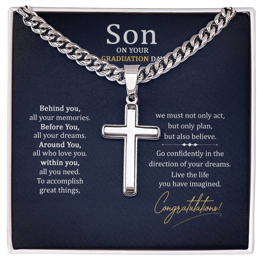 Graduation Gift for Son - Congratulations - Artisan Cross with Cuban Link Chain