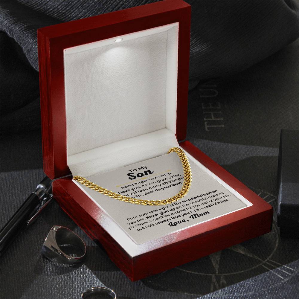 Son Necklace Gift from Mom, Birthday, Graduation & Christmas Jewelry - Cuban Link Chain
