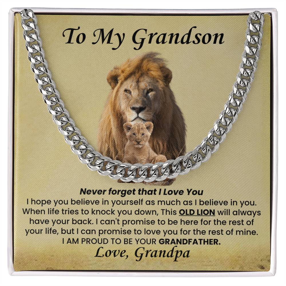 To My Grandson Necklace from Grandpa - I am proud to be your grandfather - Cuban Link Chain