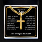 To Our Dear Son - We love you so much - Gift for Son from Mom and Dad - Artisan Cross with Cuban Link Chain