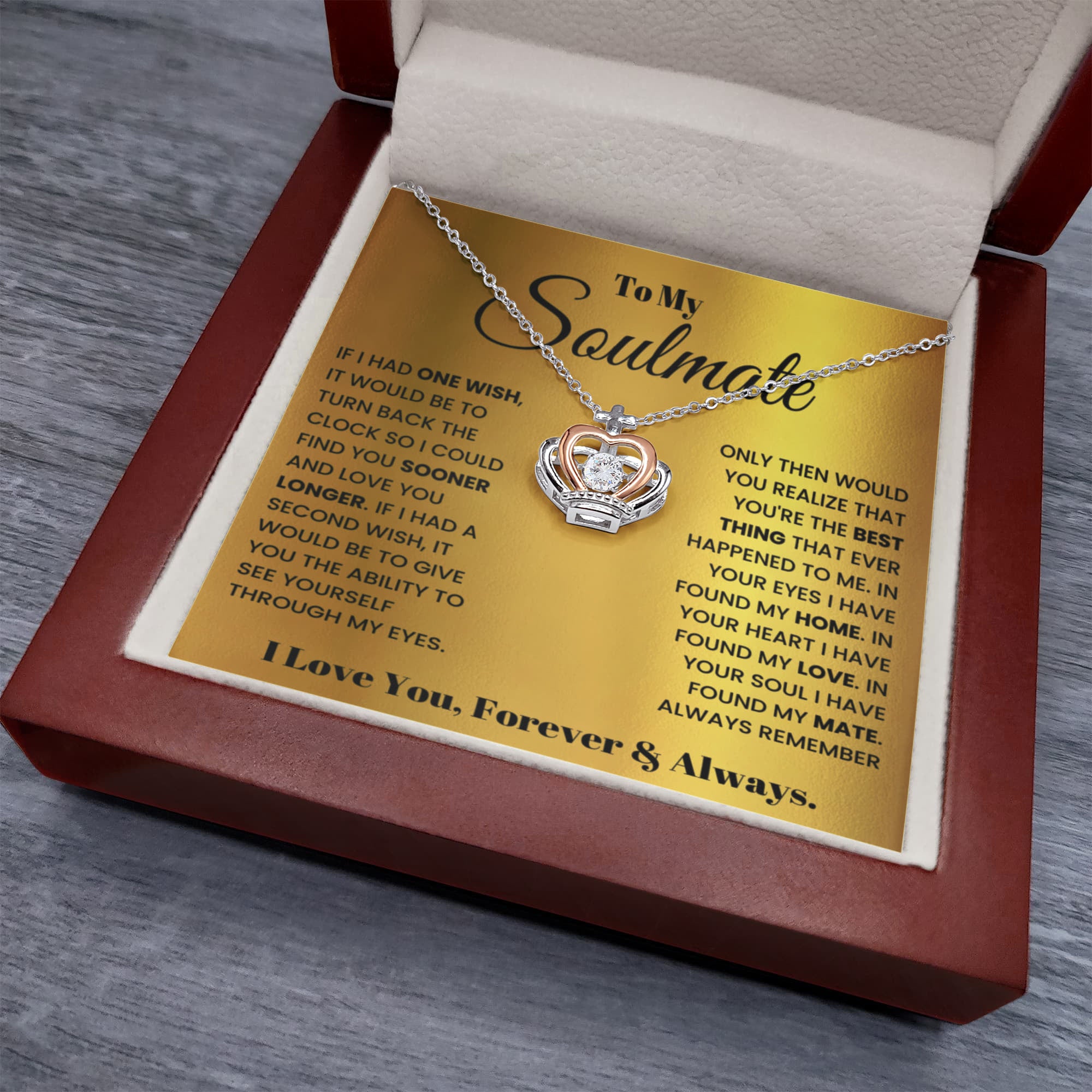 To My Soulmate Necklace - Soulmate Jewelry Gift for Valentine’s Day, Birthday & Romantic Celebrations - Crown Pendant Necklace