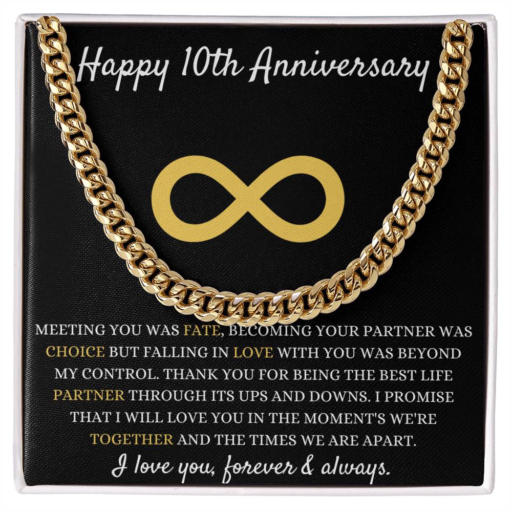 10 Year Anniversary Necklace for Him, Stylish Gift to Celebrate Ten Years of Love, Heartfelt Keepsake for Cherished Memories