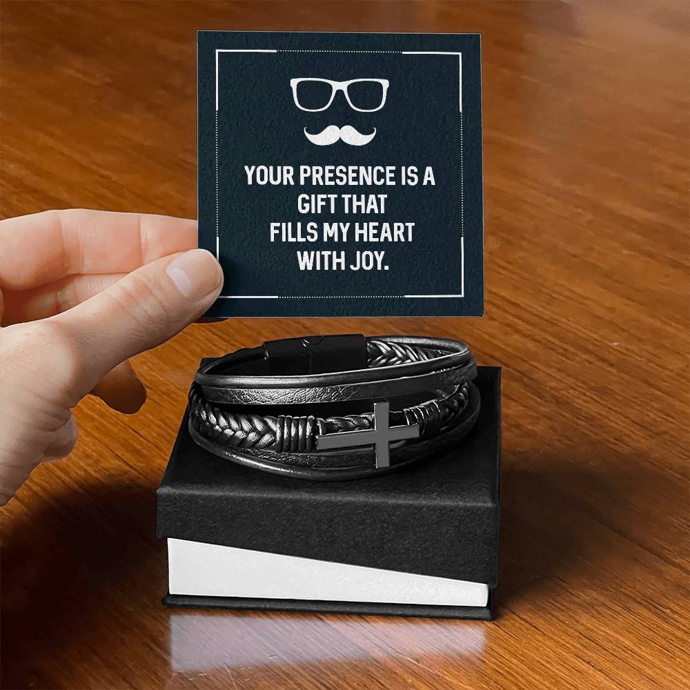 Your presence is a gift that fills my heart with joy - Gift for Dad - Men's Cross Bracelet