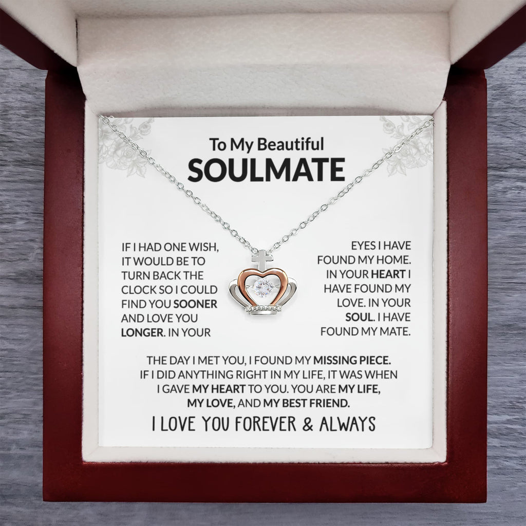 To My Beautiful Soulmate Necklace - Romantic Necklace Gift for Her for Valentine’s Day & Special Occasions - Crown Pendant Necklace