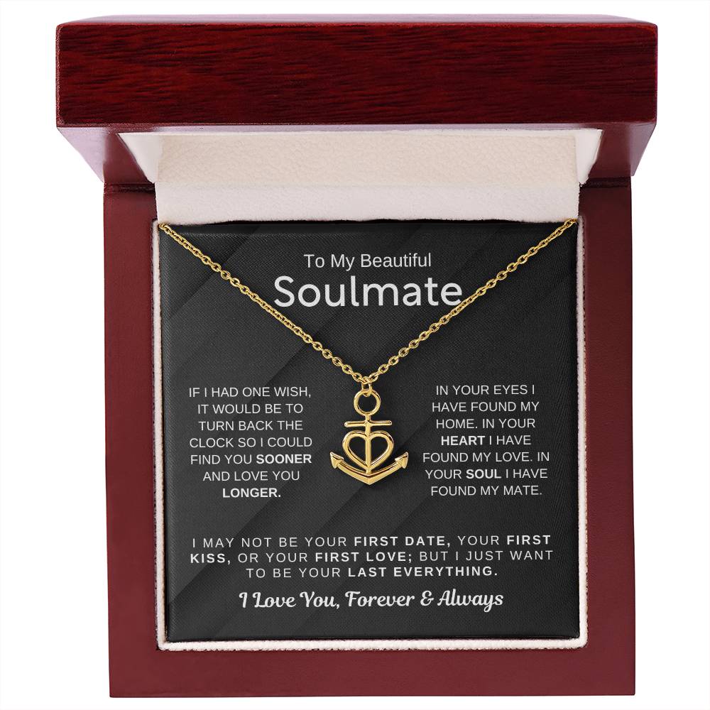 To My Beautiful Soulmate Necklace - Romantic Necklace for Surprising The Soulmate in Your Life - Anchor Pendant Necklace