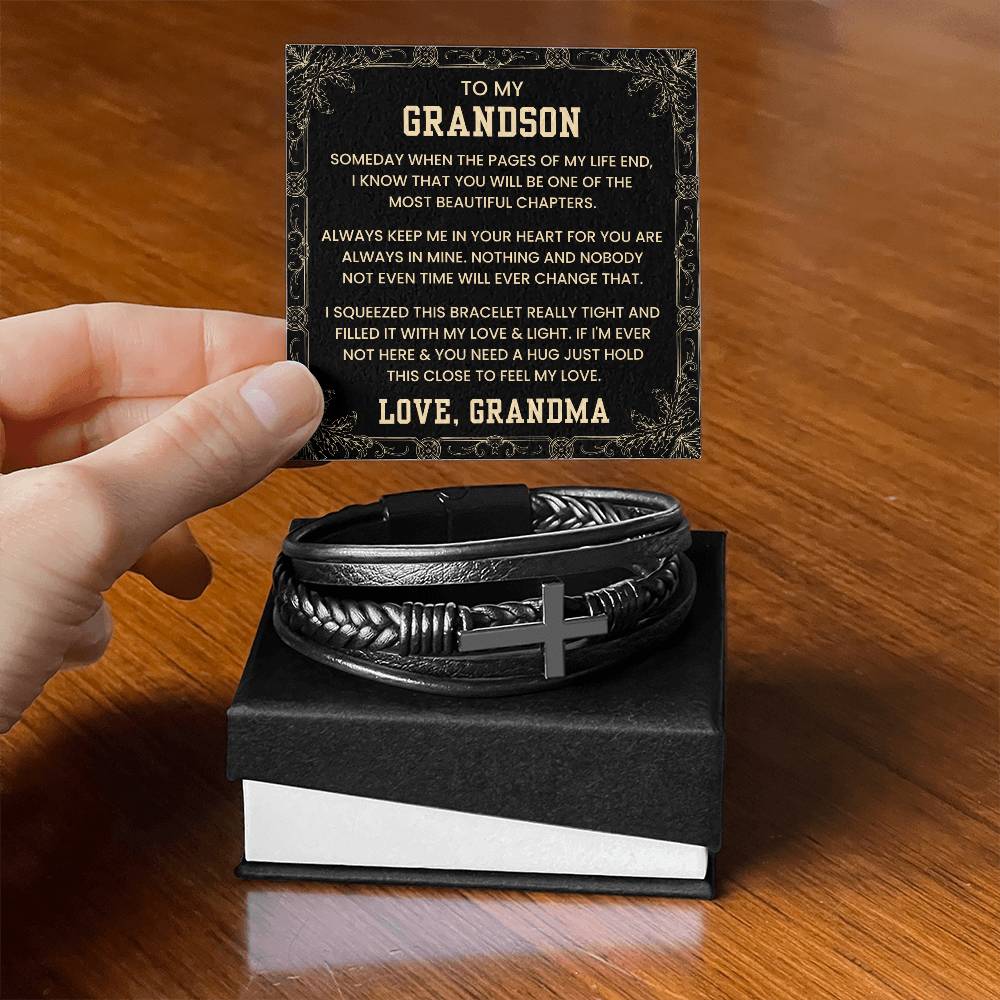 Gift for Grandson – Grandma Edition – Birthday, Graduation – Men's Cross Bracelet