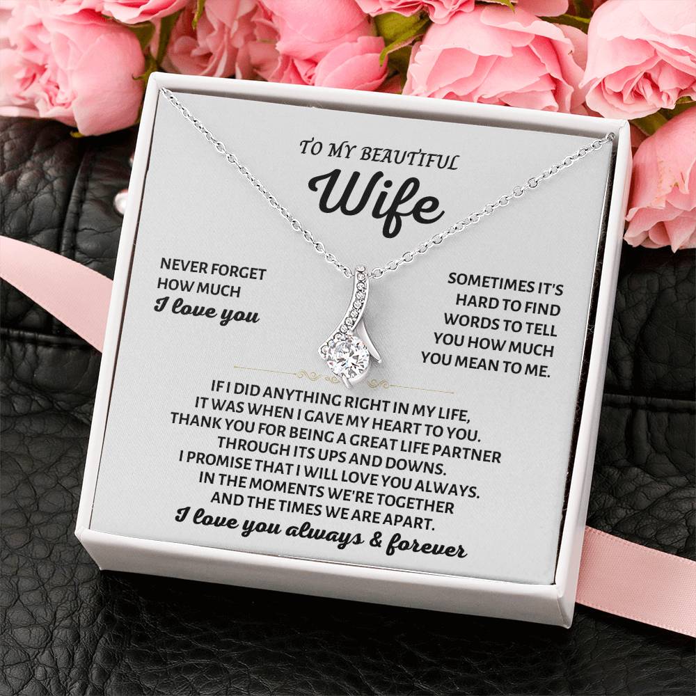 To My Beautiful Wife Necklace - Romantic Keepsake Jewelry Gift from Husband for Special Days & Valentine’s Love - Alluring Beauty Necklace