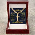 To Our Grandson - Grandson Gift from Grandma and Grandpa - Artisan Cross with Cuban Link Chain