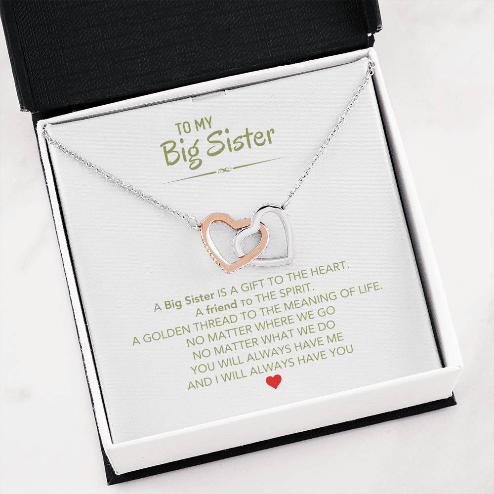 To My Big Sister Necklace - A Big Sister Is A Gift To The Heart - Gift for Sister - Interlocking Hearts Necklace