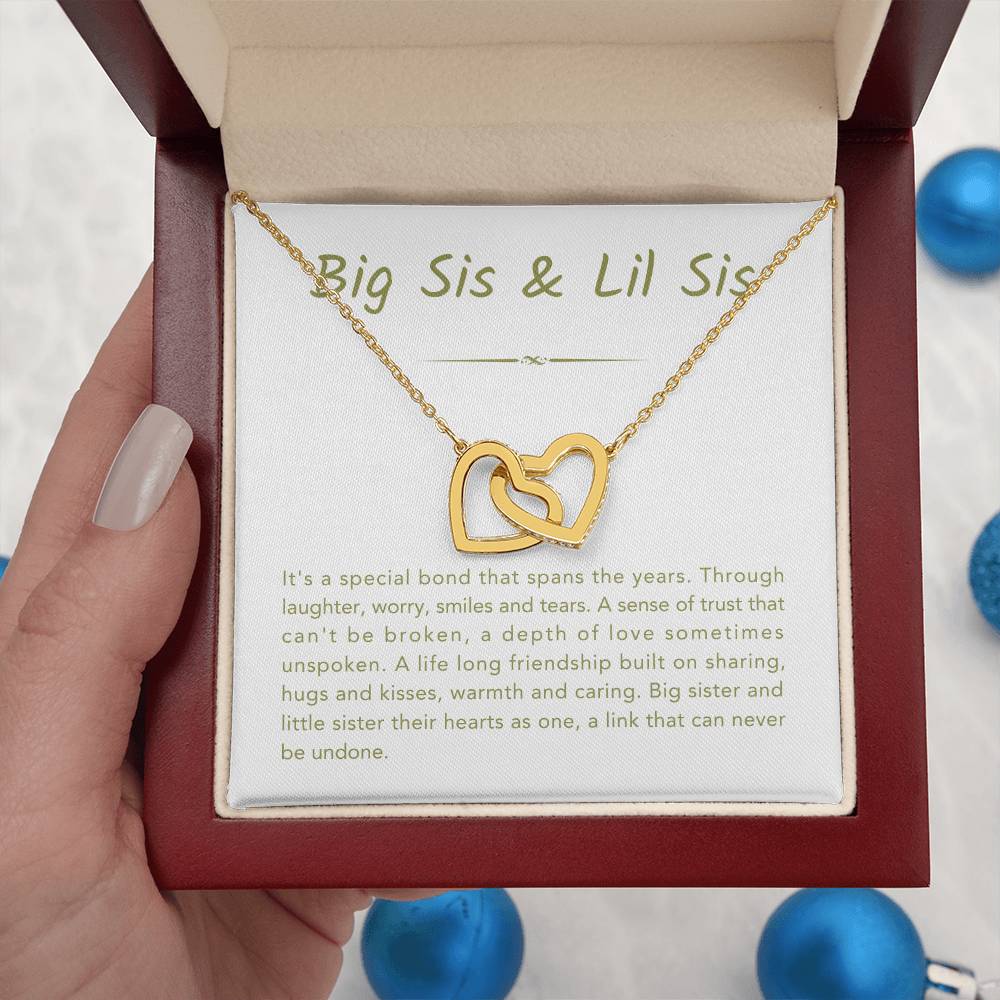 Big Sis & Lil Sis Necklace - It's a special bond that spans the years - Gift for Sisters - Interlocking Hearts Necklace