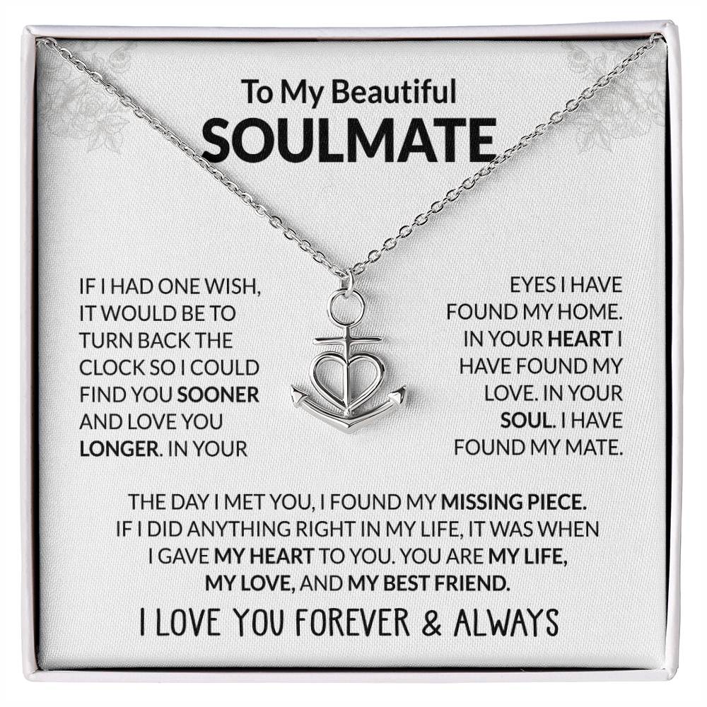 To My Beautiful Soulmate Necklace - Romantic Necklace Gift for Her for Valentine’s Day & Special Occasions - Anchor Pendant Necklace