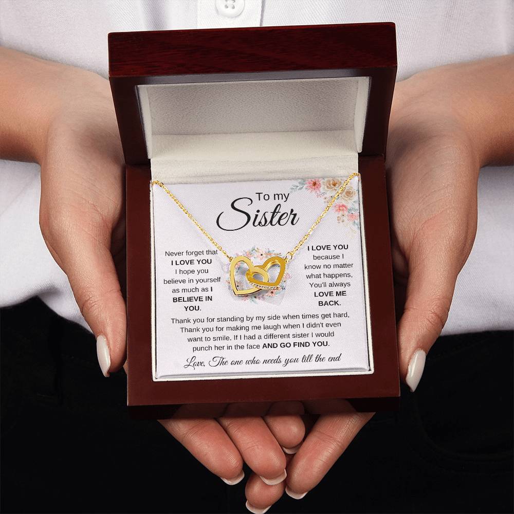 To My Sister Necklace - Never forget that I love you - Gift for Sister - Interlocking Hearts Necklace