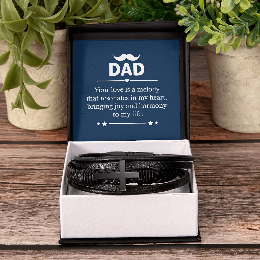 Present for Dad - Your love is a melody - Men's Cross Bracelet