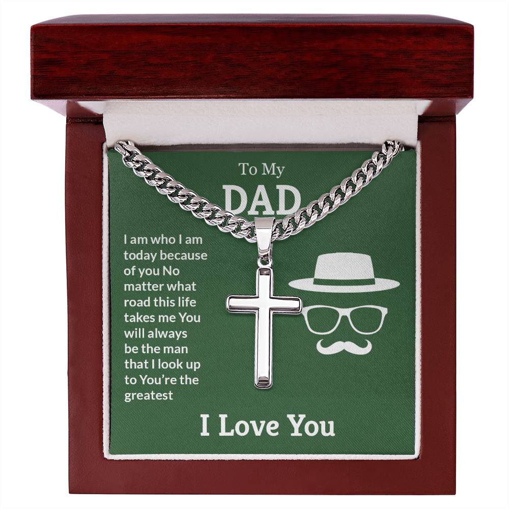 To My Dad Necklace - You're the greatest - Dad Gift from Kids - Artisan Cross with Cuban Link Chain