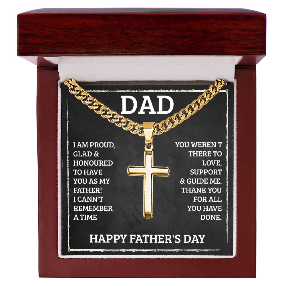 Dad - I'm proud - Artisan Cross with Cuban Link Chain - Father's Day Gift