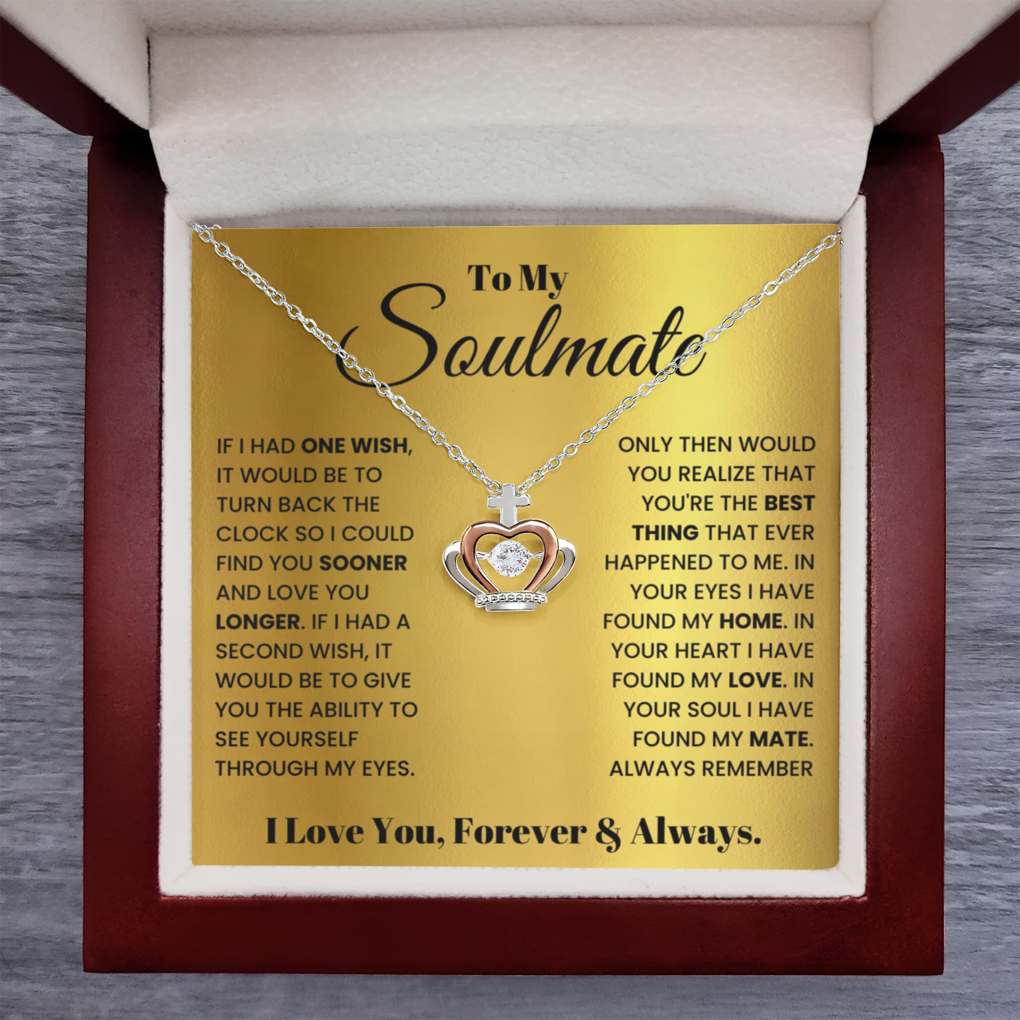 To My Soulmate Necklace - Soulmate Jewelry Gift for Valentine’s Day, Birthday & Romantic Celebrations - Crown Pendant Necklace