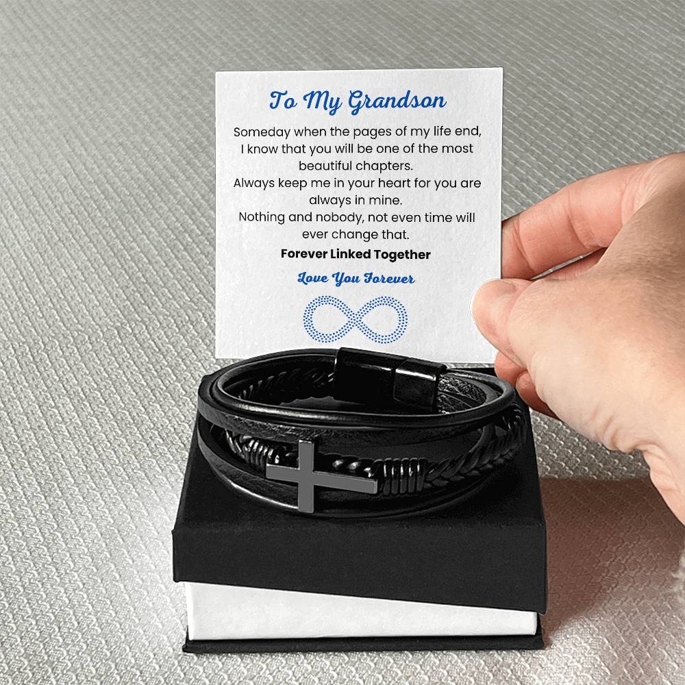 To My Grandson Bracelet – Birthday, Graduation, Christmas Gift – Men's Cross Bracelet