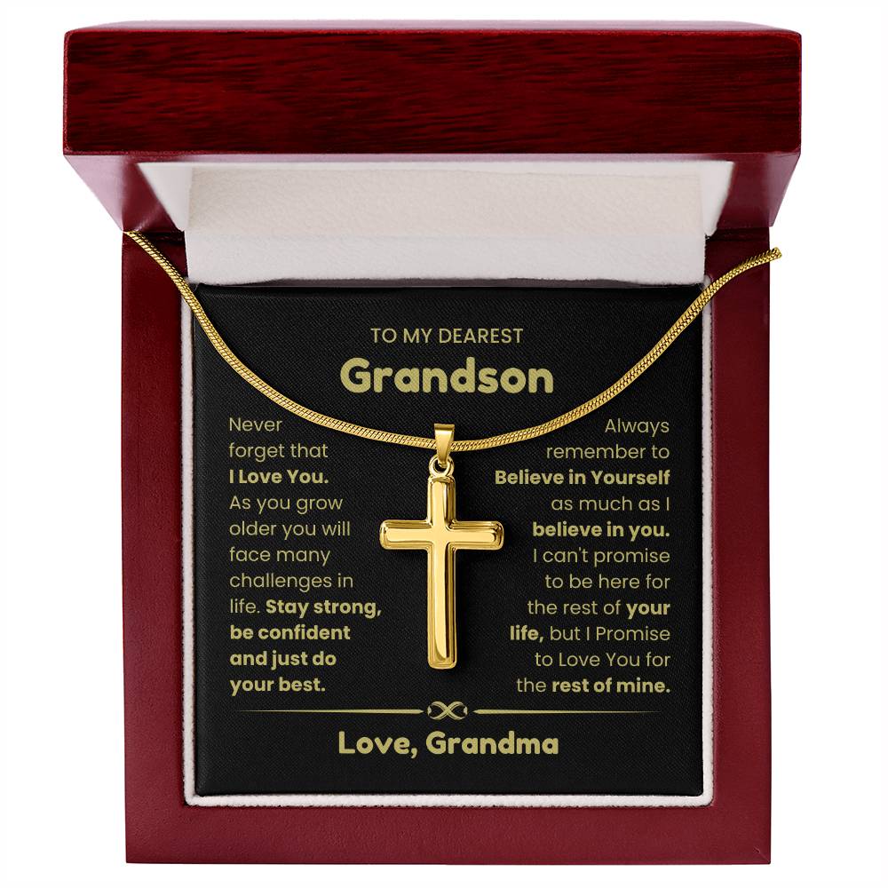 To My Grandson - Grandson Gift from Grandma - As you grow older you will face many challenges in life - Artisan Cross Necklace