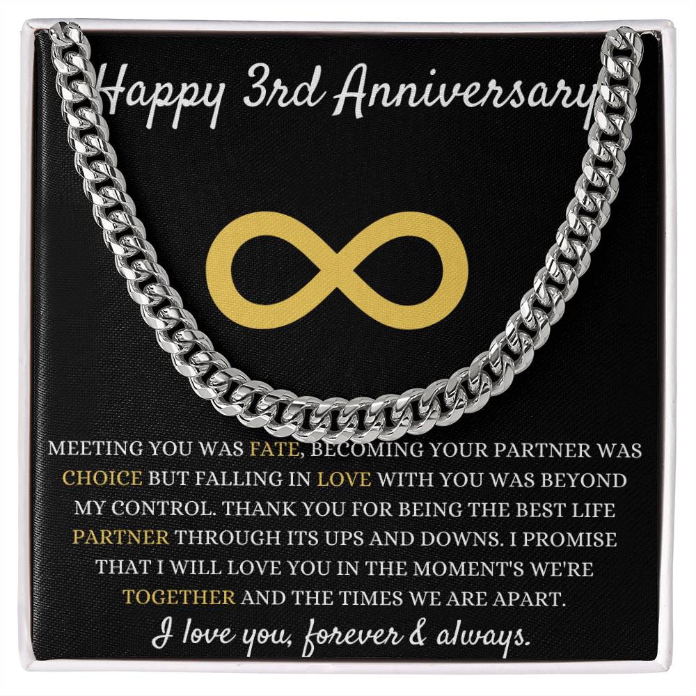 3 Year Anniversary Gifts for Him Necklace, Couple Gift, Anniversary Gift, Special Keepsake for Him, Happy 3th Anniversary