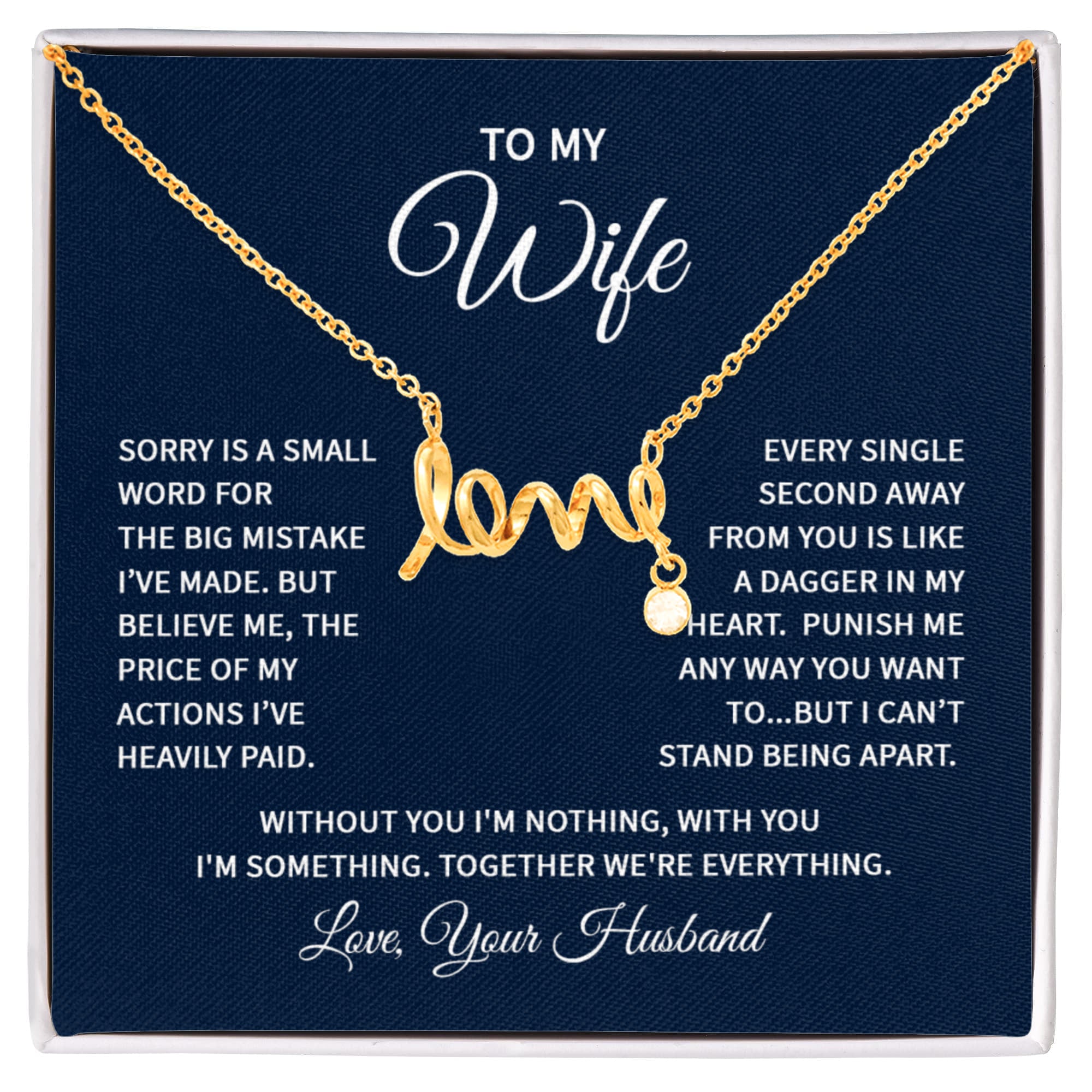 To My Wife Necklace - Best Romantic Gift for Wife - Scripted Love Necklace
